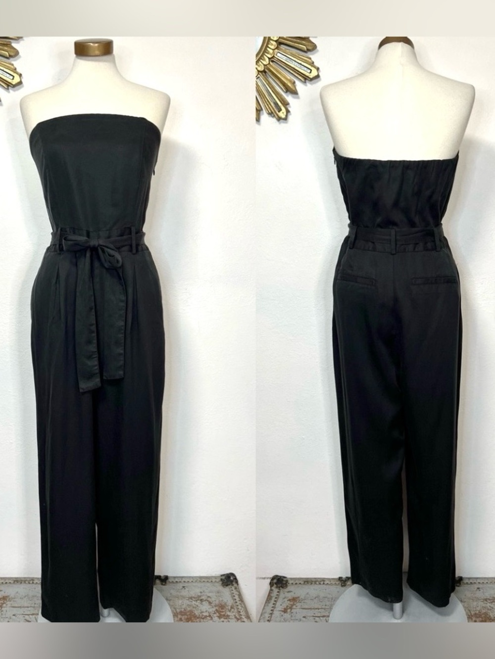 Outerknown Ronan Strapless Black Jumpsuit with Waist Tie